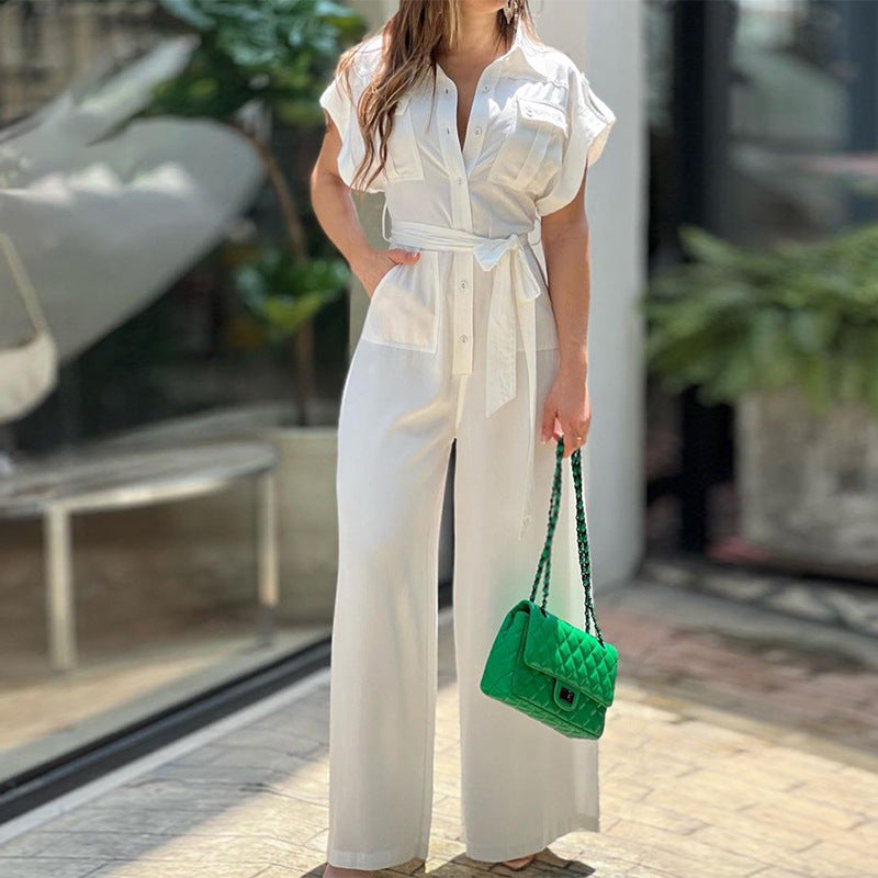 Summer Women's Fashion Short Sleeve Flare leg Jumpsuit