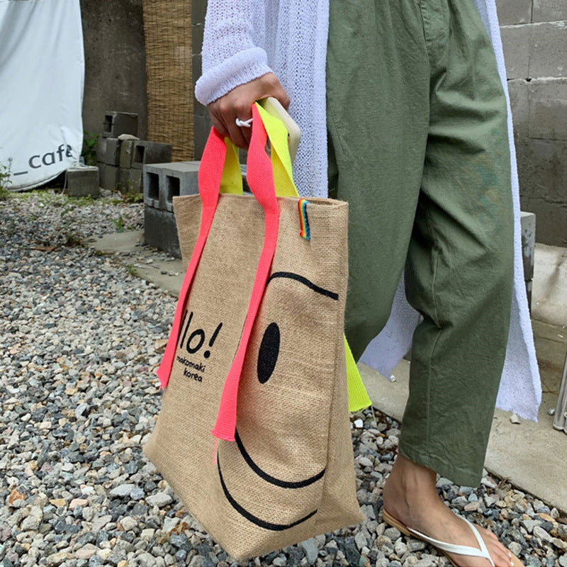 Large Cotton and Linen Smiley Bag for Women