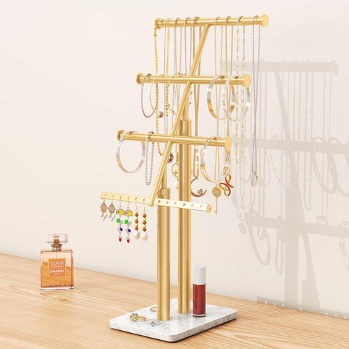 Elegant Gold 4-Tier Jewelry Tree Stand