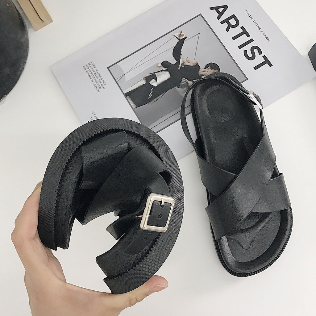 Thick Sole Sandals, Preppy Style Cross Roman Sandals