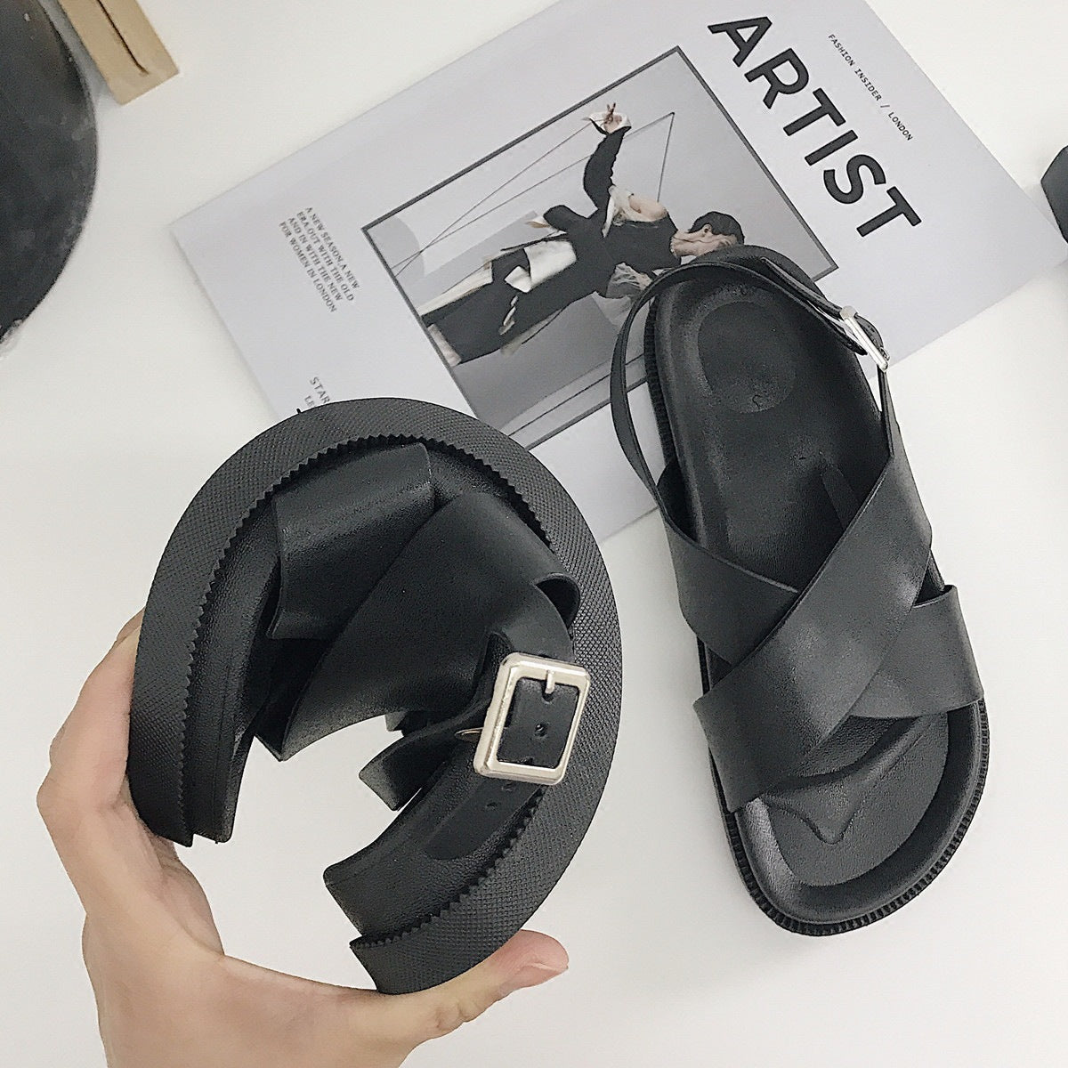 Thick Sole Sandals, Preppy Style Cross Roman Sandals