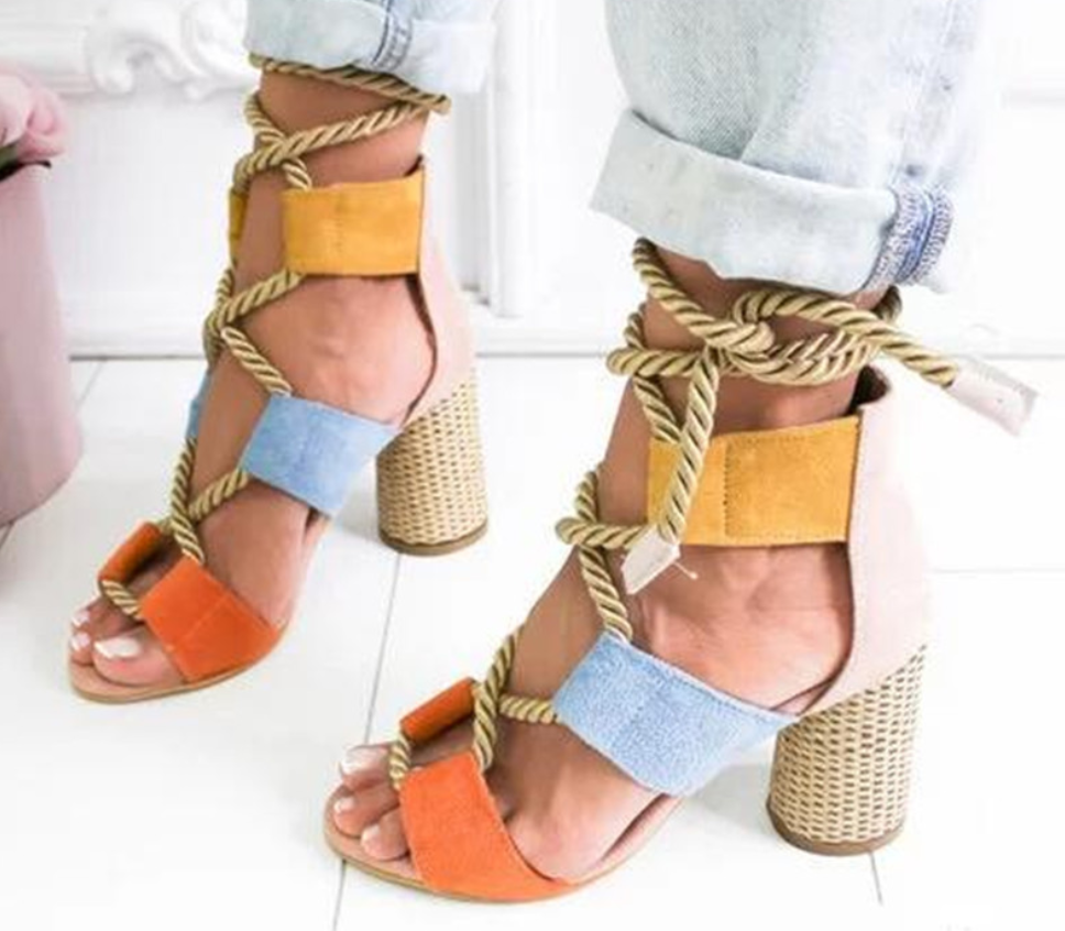 Color Block Chunky Heel Sandals (multi colors)