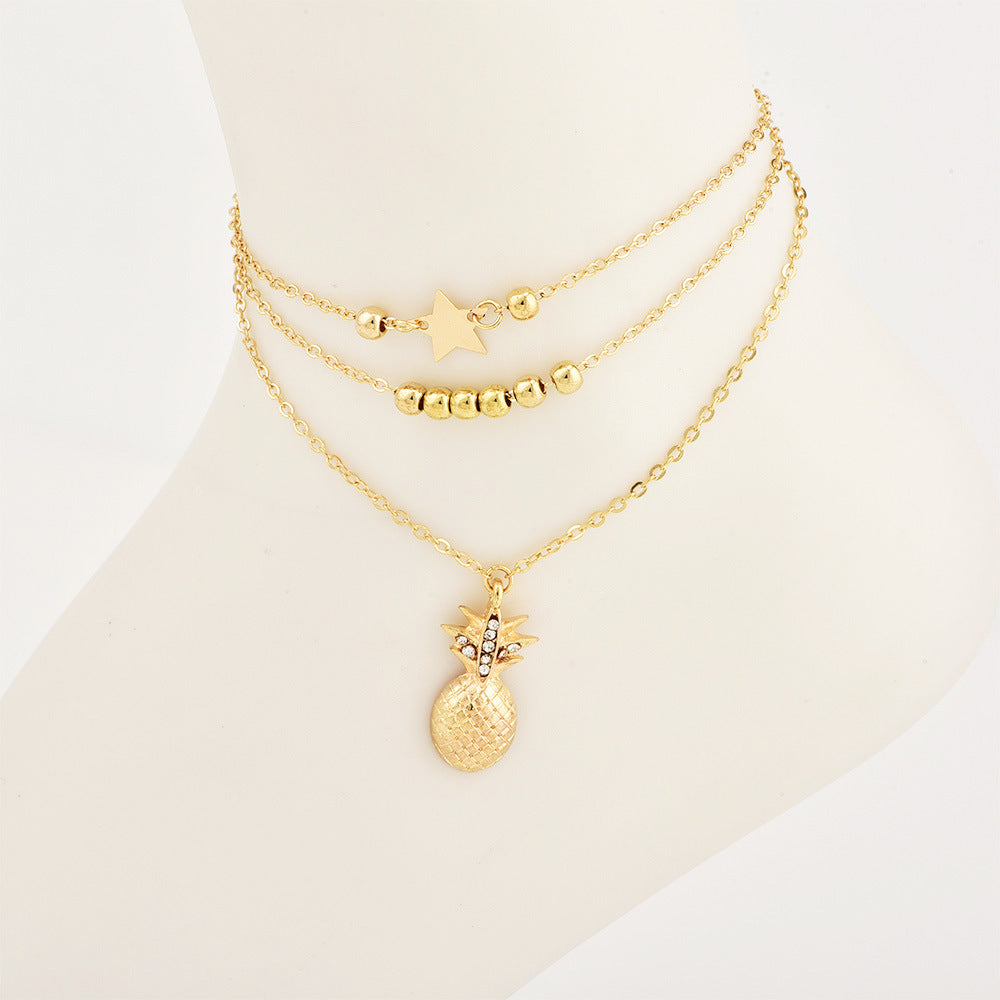 Pineapple Pendant Beaded Anklet Summer Beach Fashion