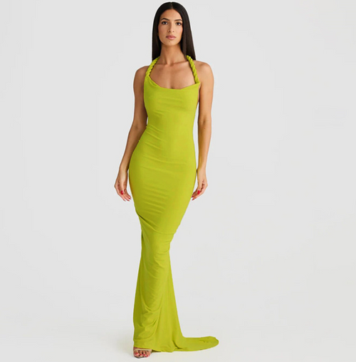 Chic Backless Halter Pleated Sheath Maxi Dress
