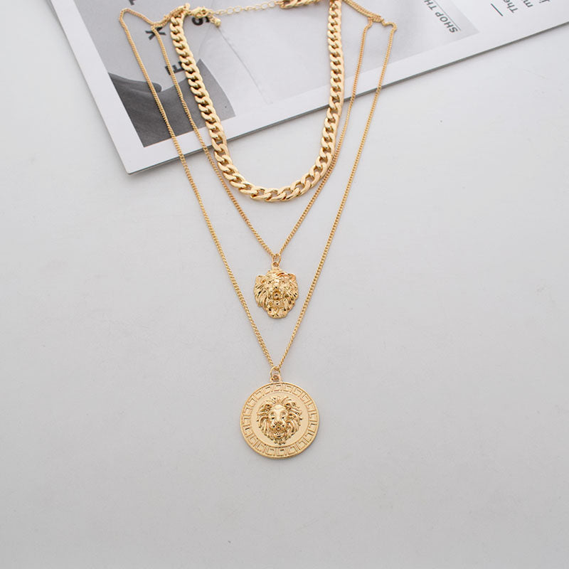 Trendy Layered Lion Head Necklace for Women