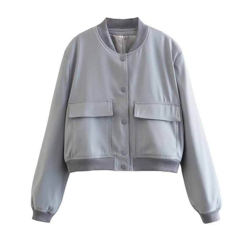 Summer Women's Fashion Light Crop Jacket with Pockets