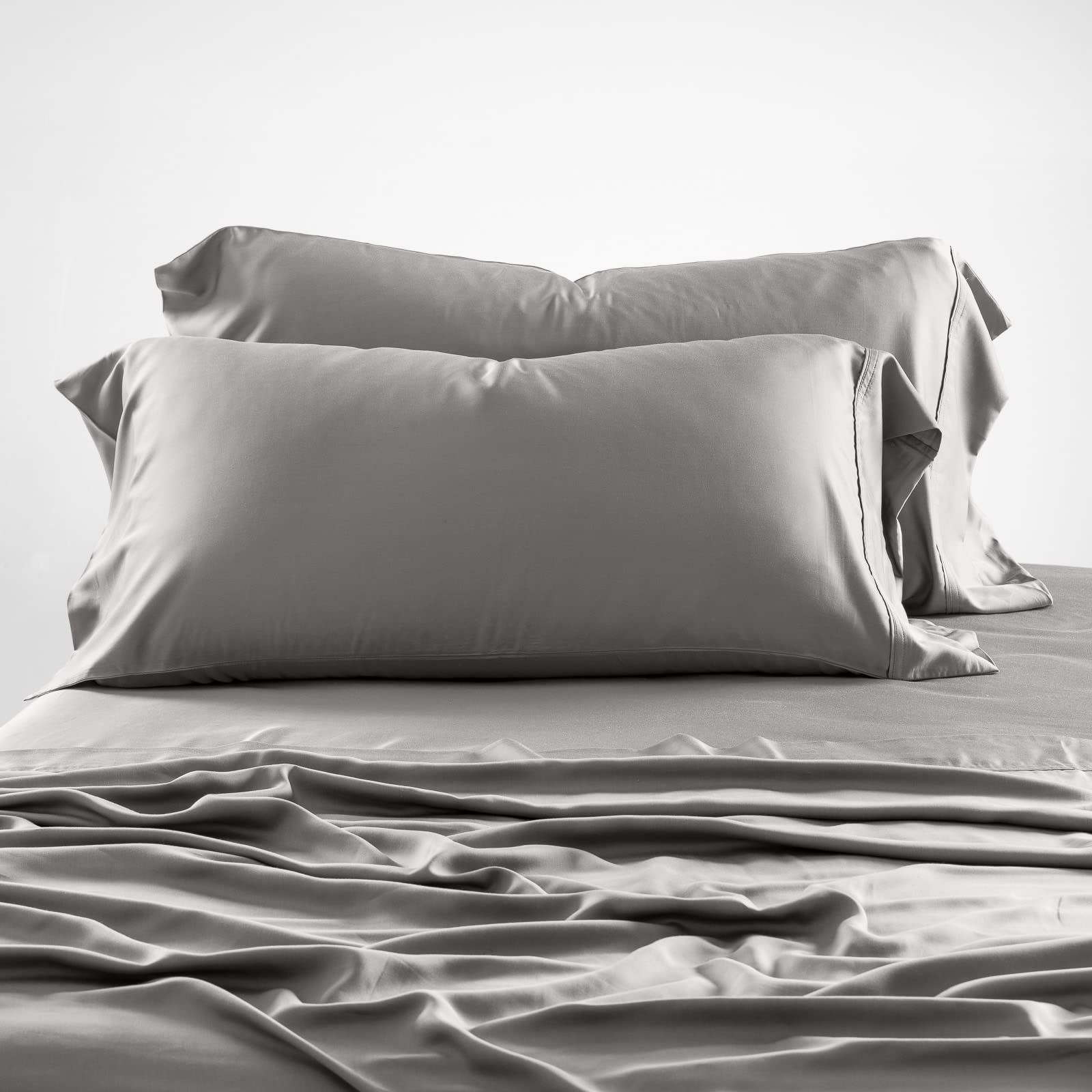 Olive + Crate Tencel Eucalyptus Cooling Pillow Cases for Hot Sleepers - Moisture Wicking Temperature Regulating Queen Size Silk Pillowcase - Smooth Sateen Weave (2 Pack) - Mid Gray (30" x 20")
