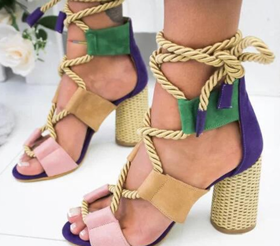 Color Block Chunky Heel Sandals (multi colors)