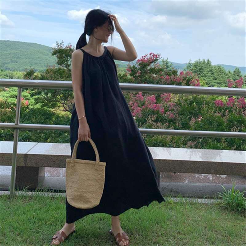 Plus Size Loose Long Cotton Linen Dress for Women