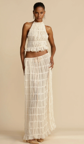 Two-Piece Set Chiffon Pleated Long Dress with Halter (multi colors)
