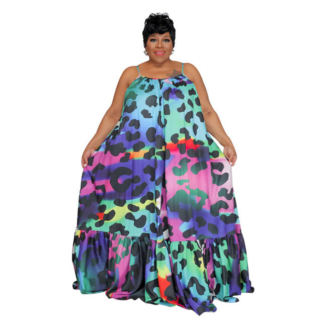 Plus Size Women's Fashion Printed Halter Maxi Dress (multi colors)
