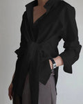 Women Loose Tie Long Sleeve Casual Shirt