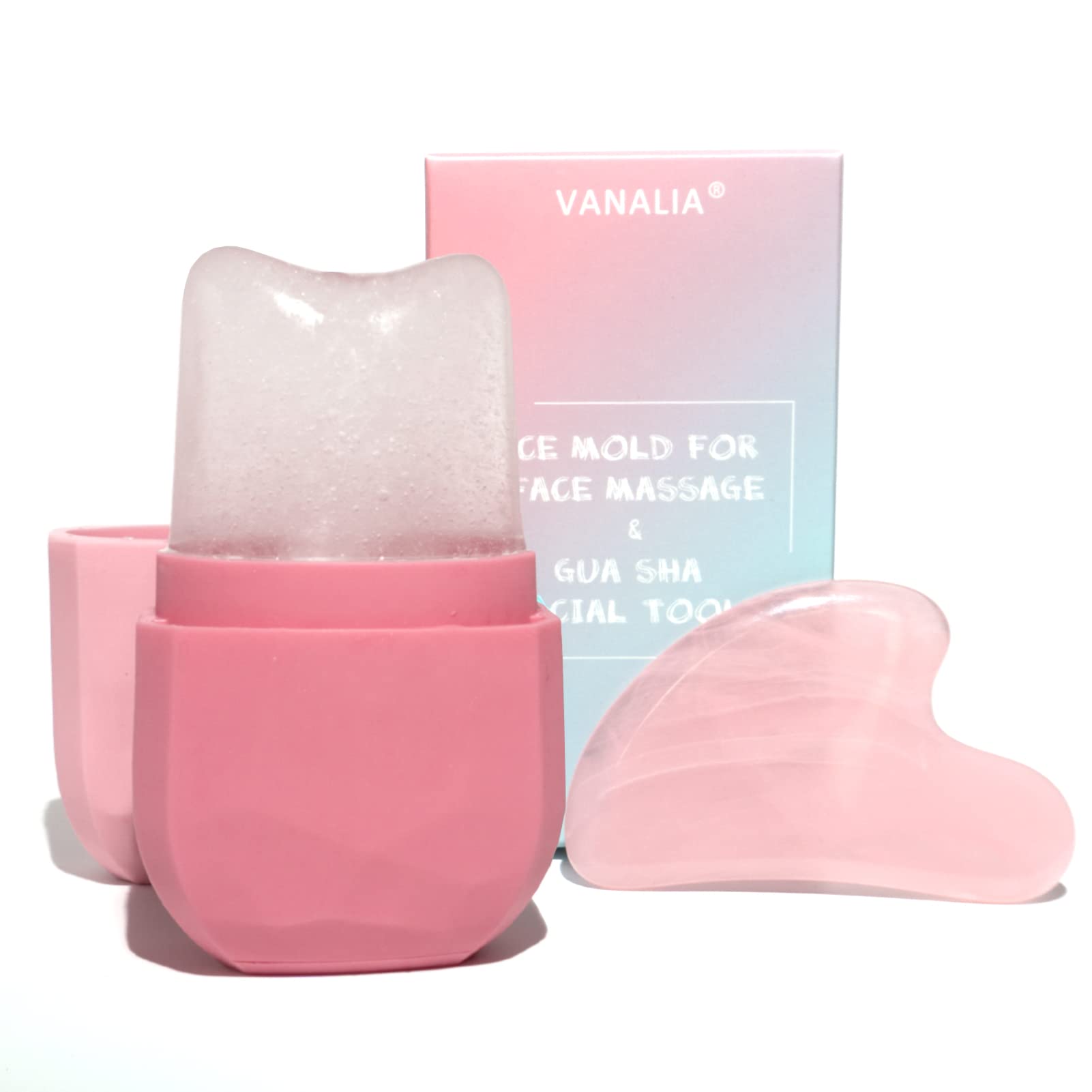 VANALIA Skin Radiance Ice Roller & Gua Sha Set - Beauty Enhancement Tools (Pink)