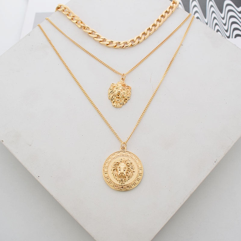 Trendy Layered Lion Head Necklace for Women