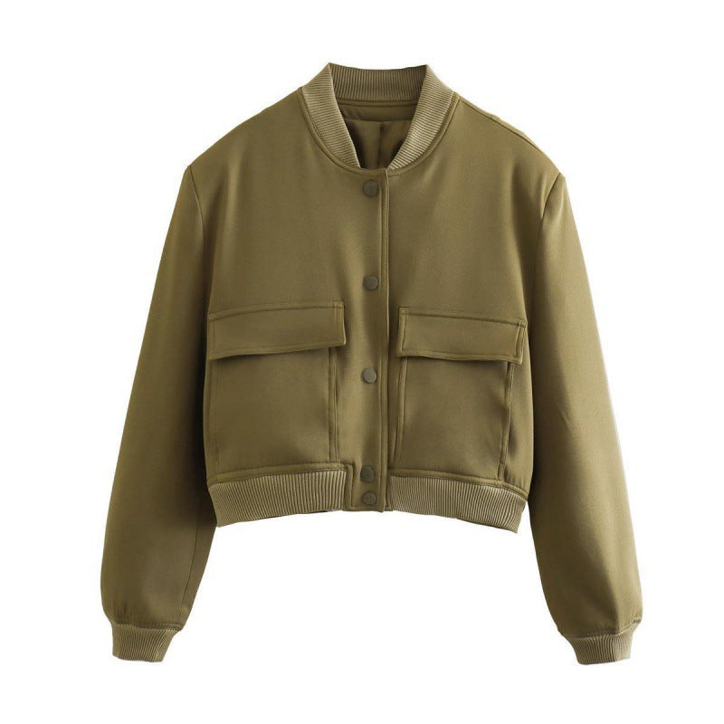 Summer Women's Fashion Light Crop Jacket with Pockets