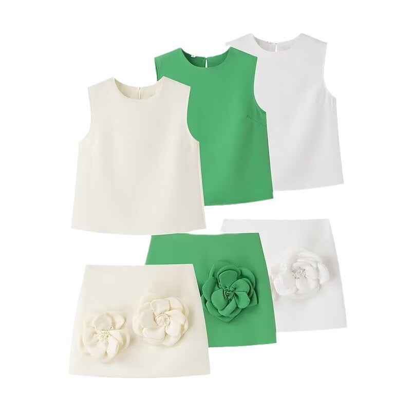 Women's Summer Fashion Set: Sleeveless Top & Floral Skirt