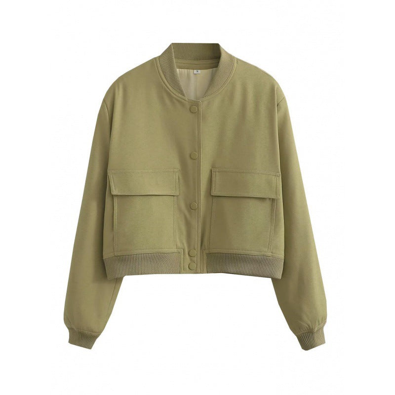 Summer Women's Fashion Light Crop Jacket with Pockets