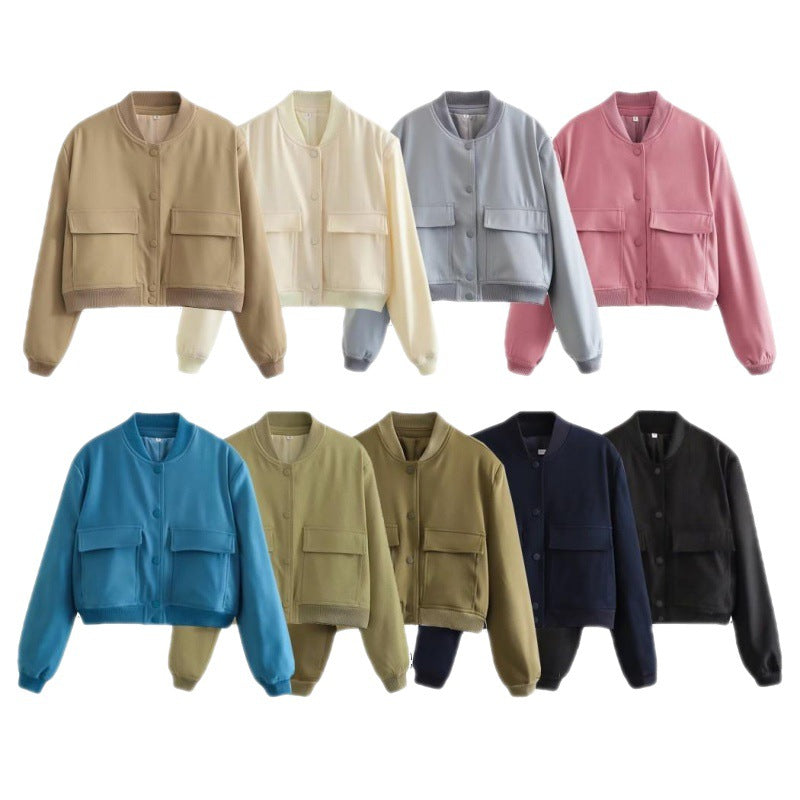 Summer Women's Fashion Light Crop Jacket with Pockets