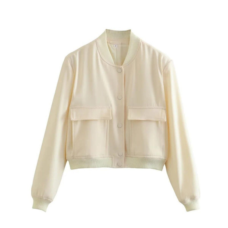 Summer Women's Fashion Light Crop Jacket with Pockets