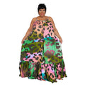 Plus Size Women's Fashion Printed Halter Maxi Dress