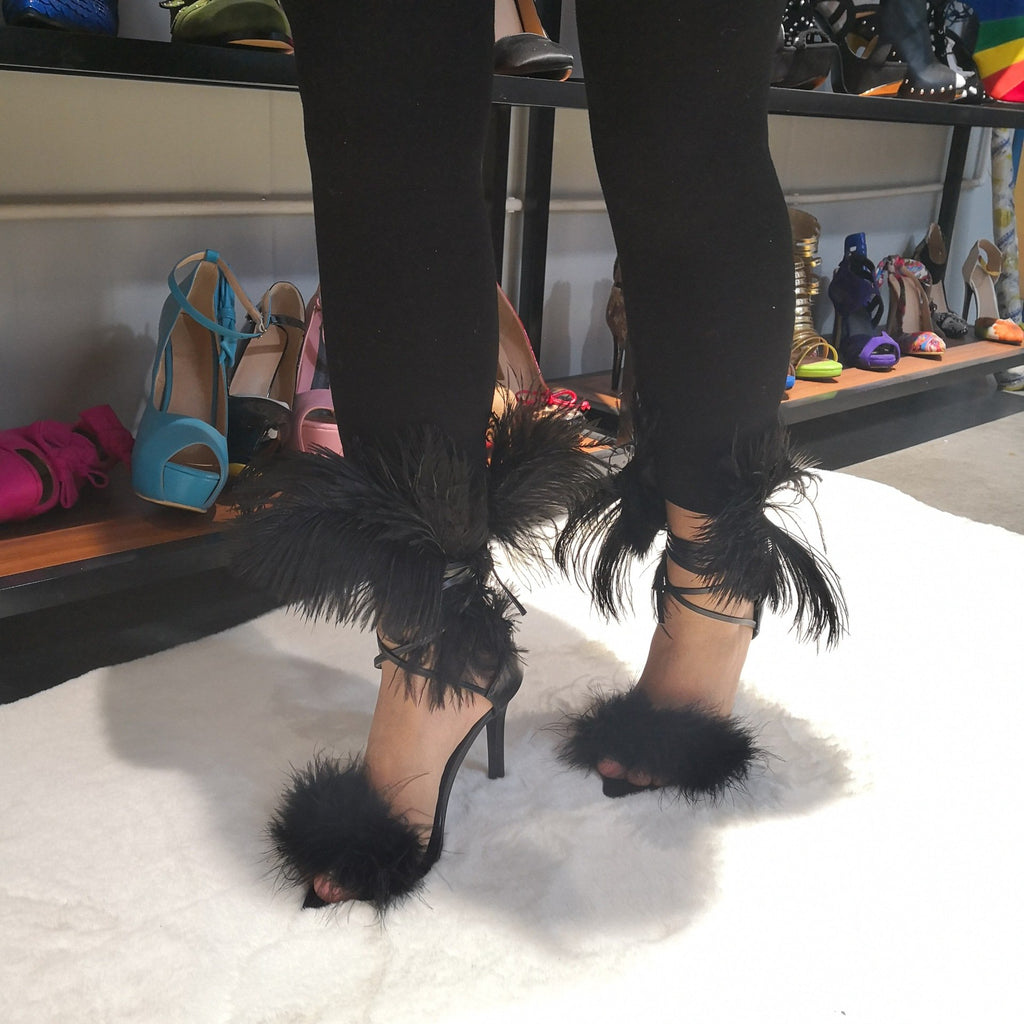 Lace-Up Feather Sandals (black/red available)