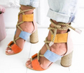 Color Block Chunky Heel Sandals (multi colors)