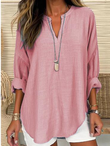 Lightweight V-Neck Long Sleeve Linen Shirt for Women