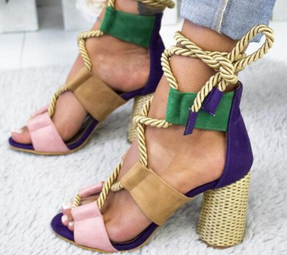 Color Block Chunky Heel Sandals (multi colors)