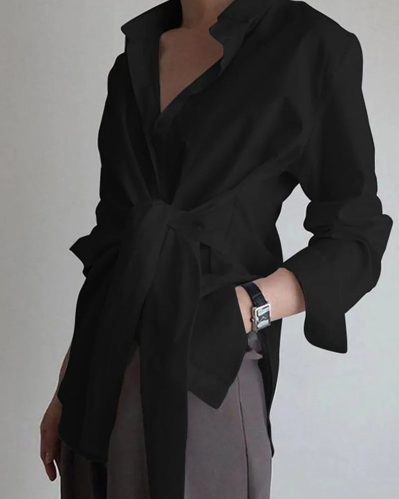 Women Loose Tie Long Sleeve Casual Shirt(multi colors)