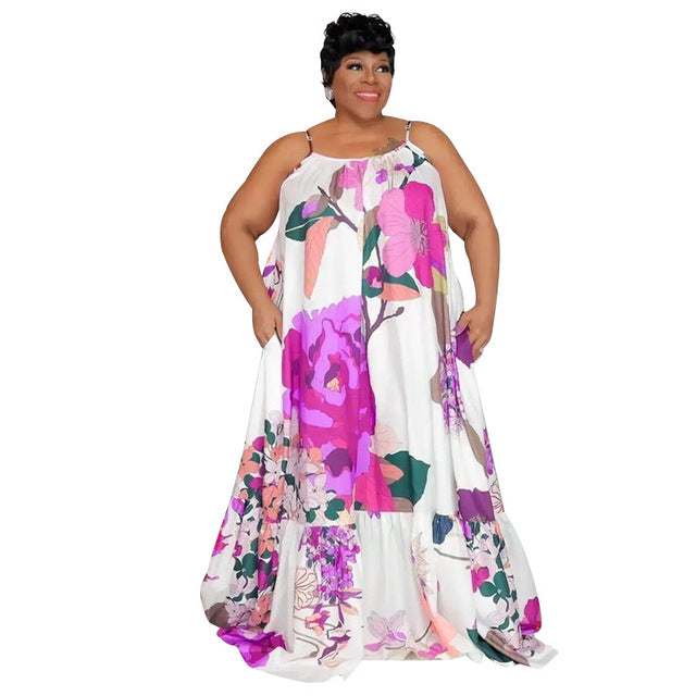 Plus Size Women's Fashion Printed Halter Maxi Dress (multi colors)