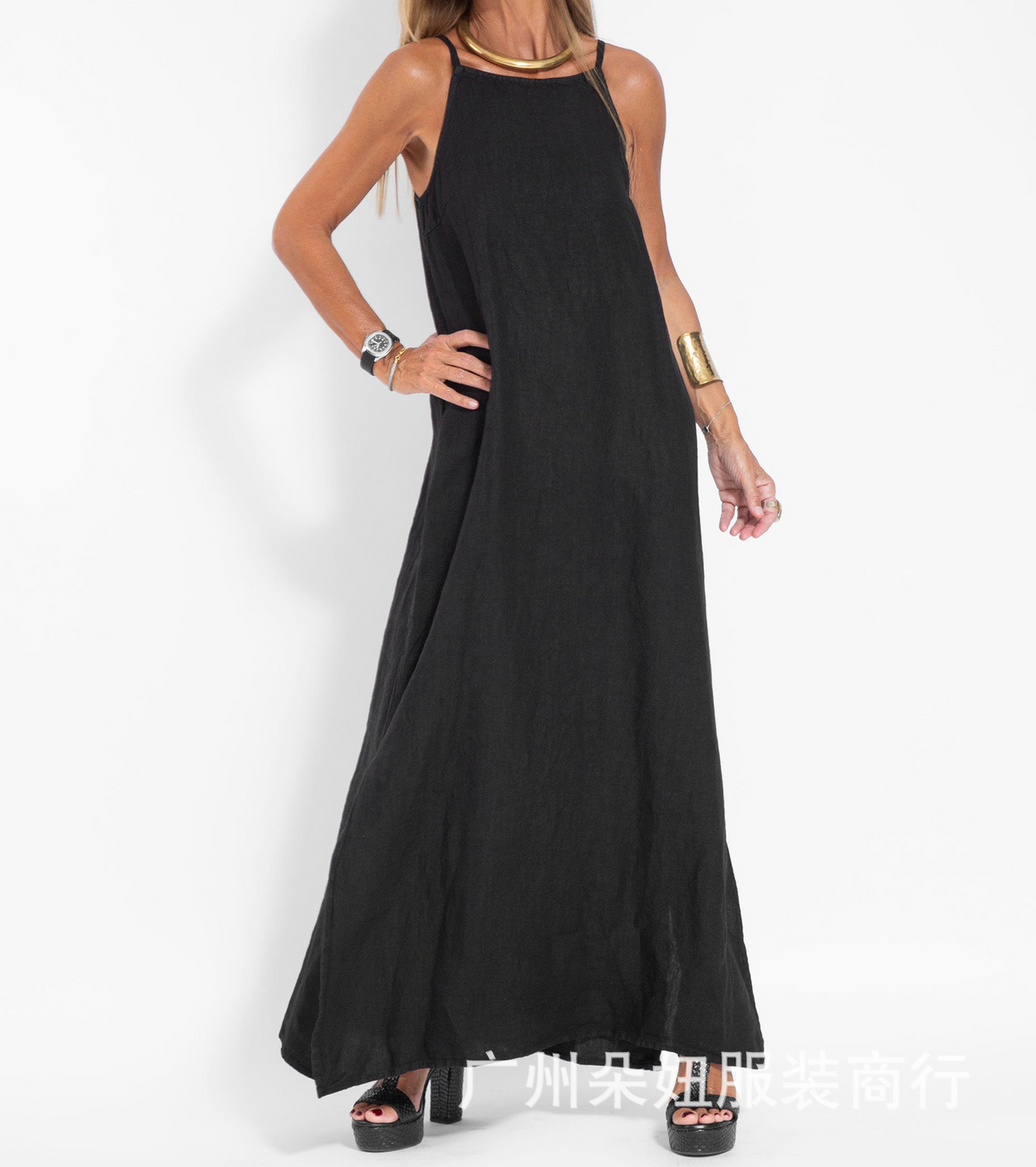 Casual Cotton & Linen Split Sling Dress for Women (multi colors )