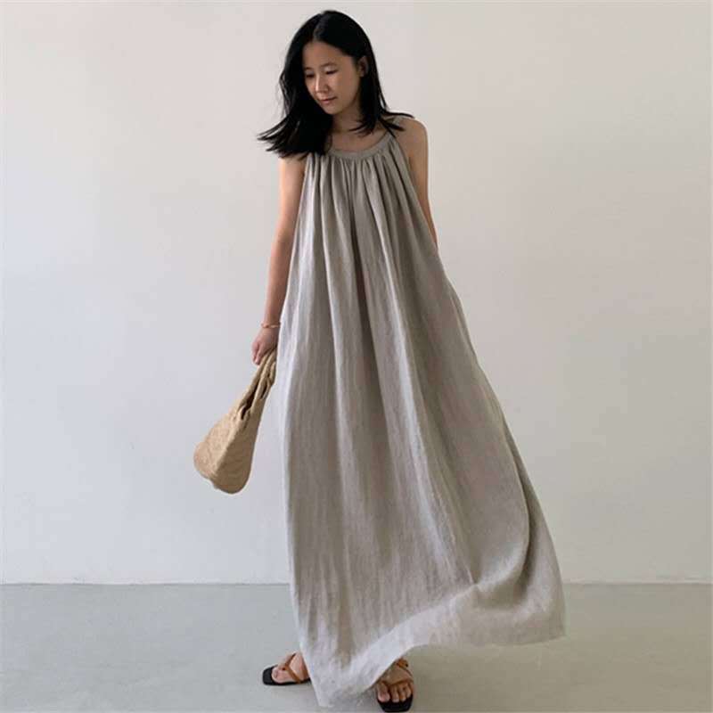 Plus Size Loose Long Cotton Linen Dress for Women