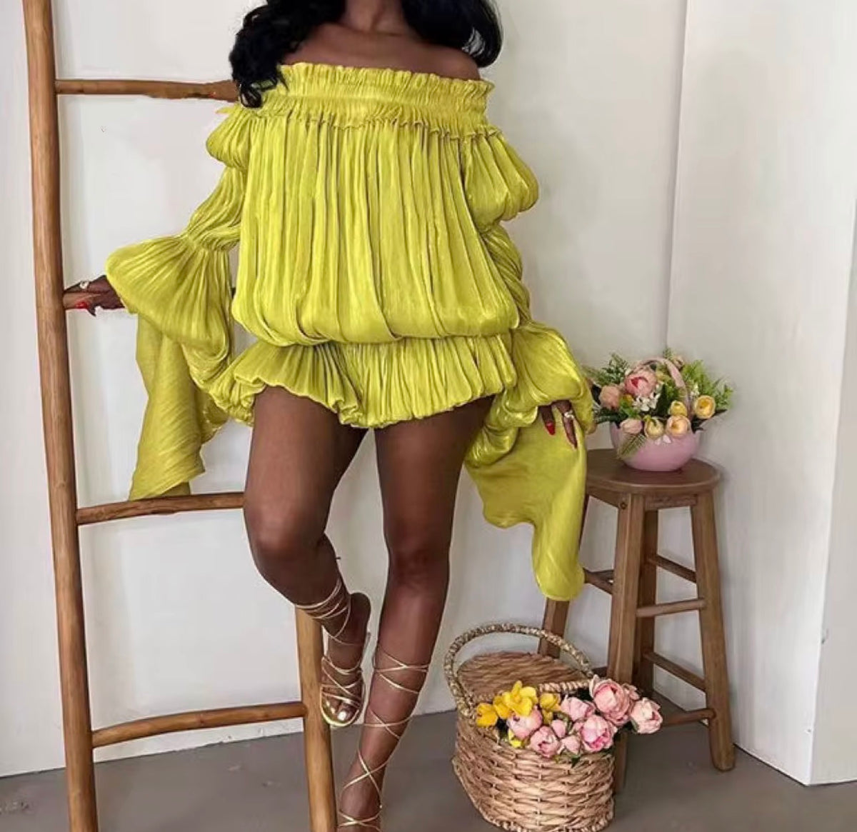 CALEE Golden Glow Off-Shoulder Blouse