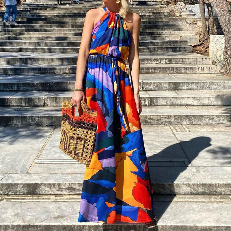 Elegant Women's Halter Printed Fashion Dress