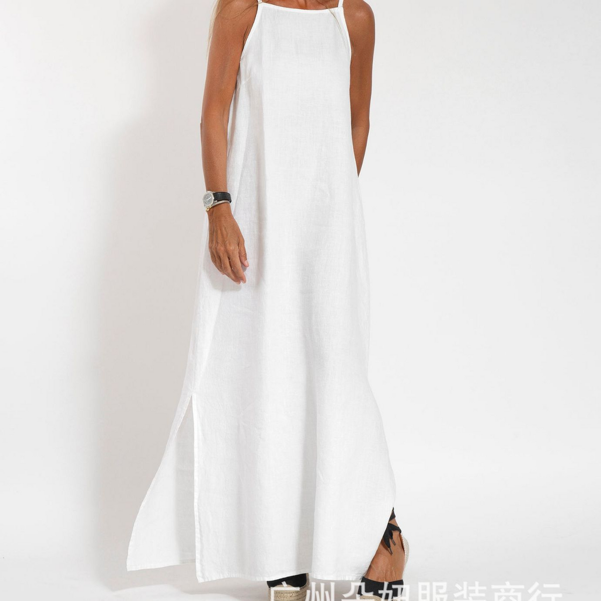 Casual Cotton & Linen Split Sling Dress for Women (multi colors )