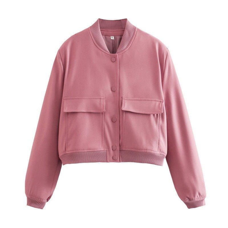Summer Women's Fashion Light Crop Jacket with Pockets