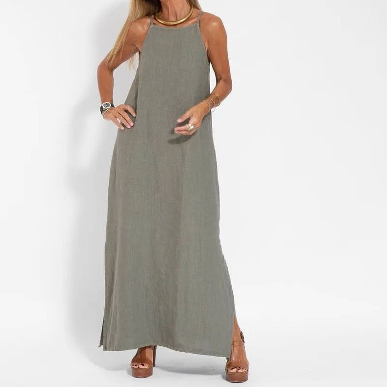 Casual Cotton & Linen Split Sling Dress for Women