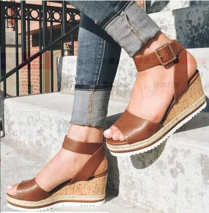 Wedge Heel Women's Sandals with Buckle (Multi Colors)