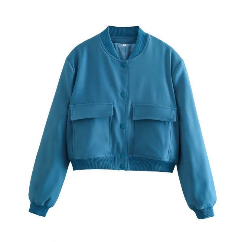 Summer Women's Fashion Light Crop Jacket with Pockets