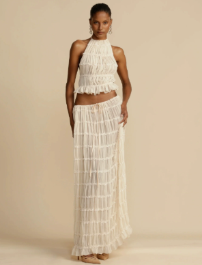 Two-Piece Set Chiffon Pleated Long Dress with Halter (multi colors)