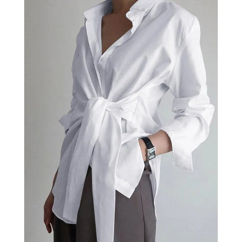 Women Loose Tie Long Sleeve Casual Shirt(multi colors)
