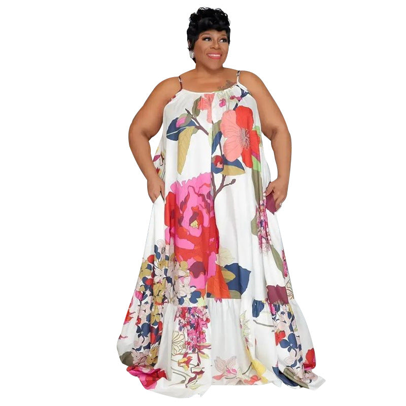 Plus Size Women's Fashion Printed Halter Maxi Dress