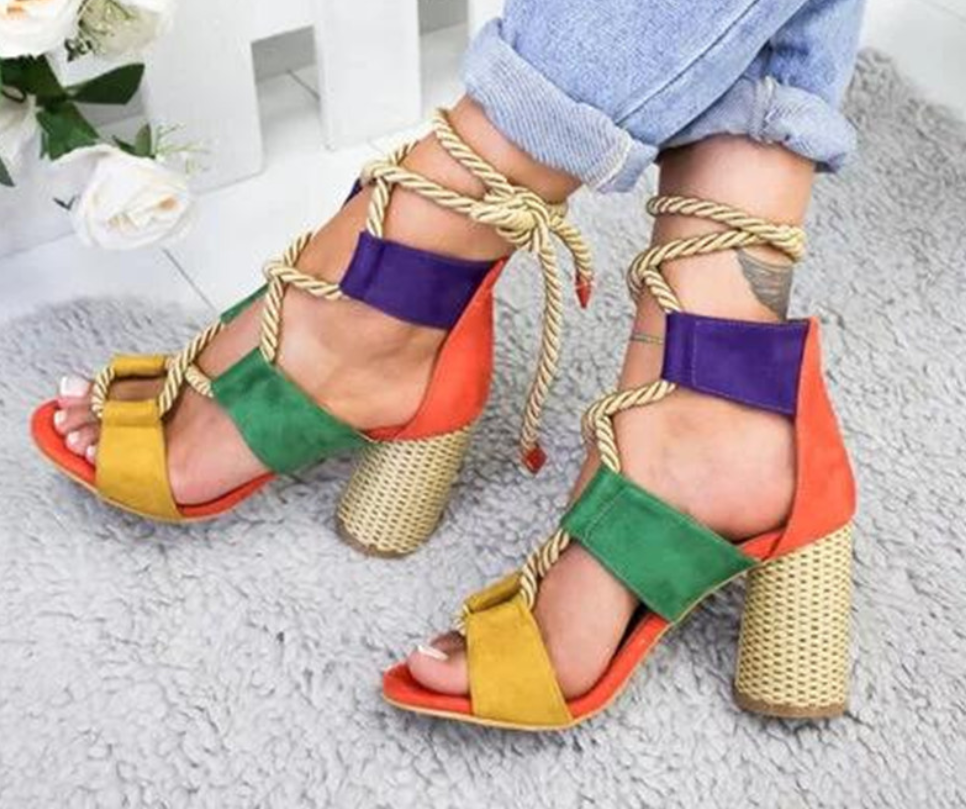Color Block Chunky Heel Sandals (multi colors)