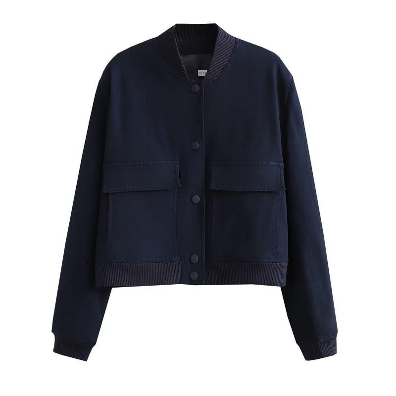 Summer Women's Fashion Light Crop Jacket with Pockets