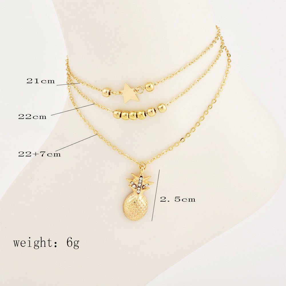 Pineapple Pendant Beaded Anklet Summer Beach Fashion