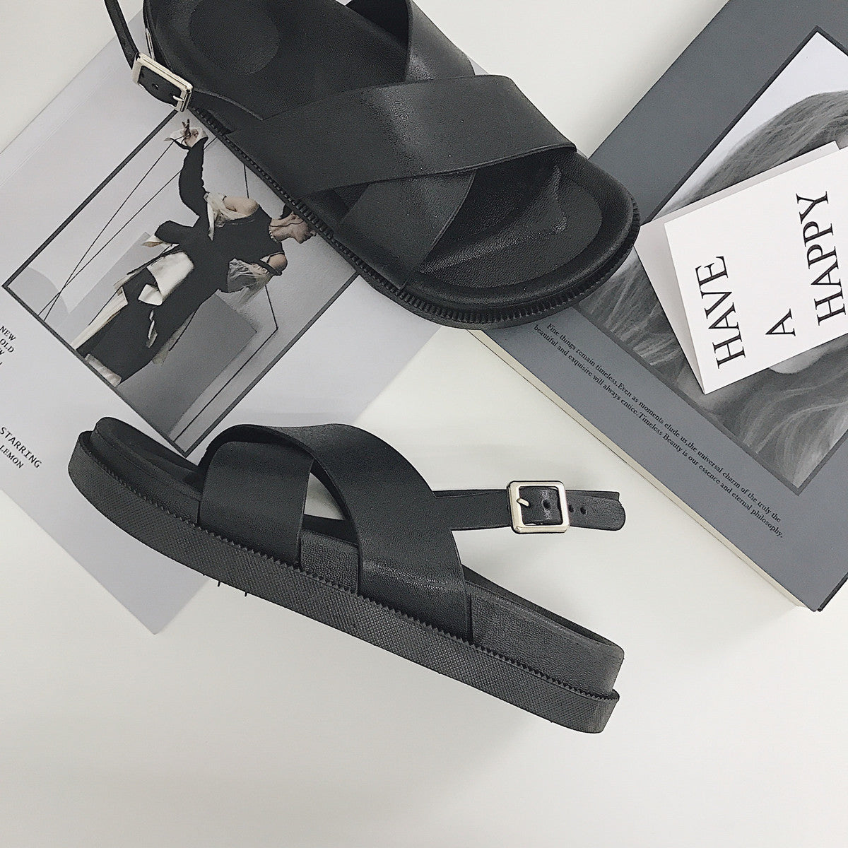 Thick Sole Sandals, Preppy Style Cross Roman Sandals