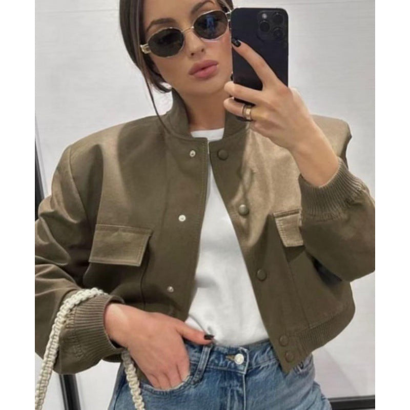 Summer Women's Fashion Light Crop Jacket with Pockets