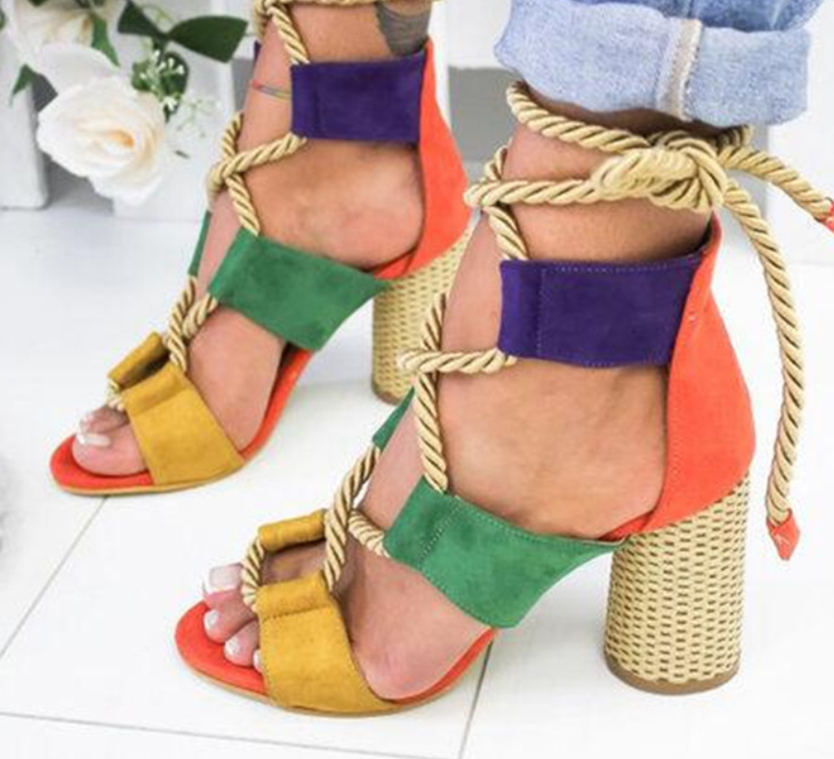 Color Block Chunky Heel Sandals (multi colors)
