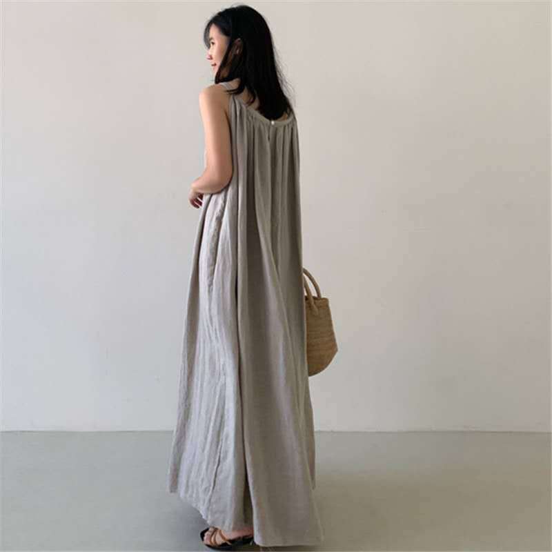 Plus Size Loose Long Cotton Linen Dress for Women