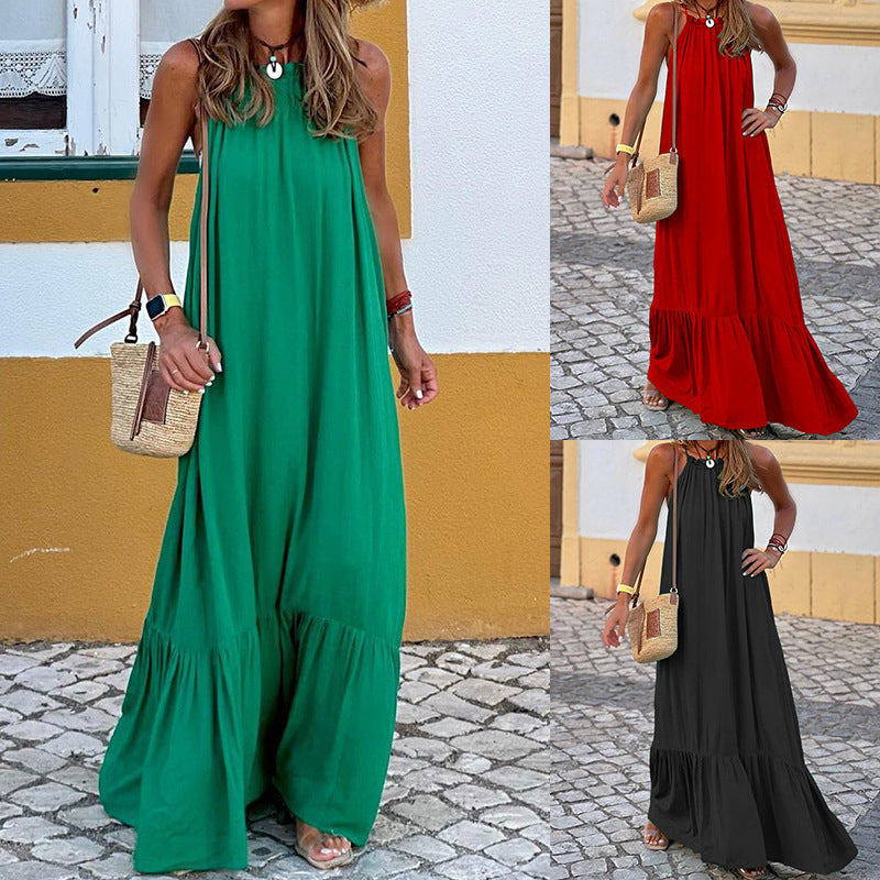Solid Color Sleeveless Halter Dress for Women